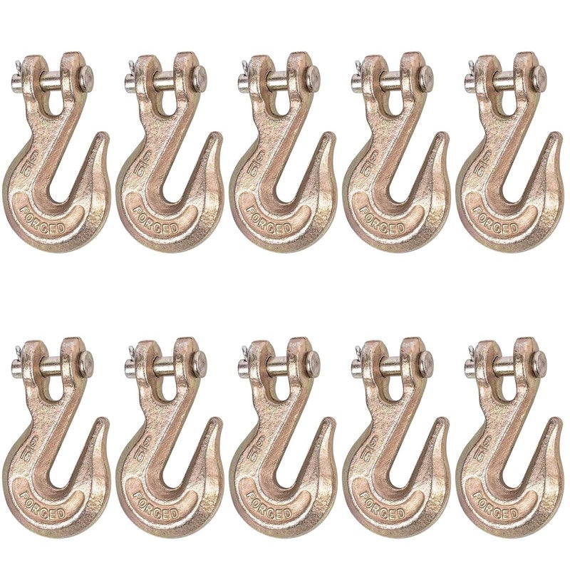 Lechansen 5/16'' G80 Clevis Grab Hooks, 10 Pack Grade 80 Chain Hook Heavy Duty, 5/16" Zinc Plate Tow Hooks Binder Chain Hook for Transport, 4,900 Lbs Working Load Limit - Image 1
